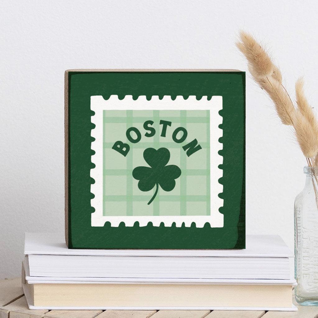 Green Boston Leave Stamp Square Block Sign