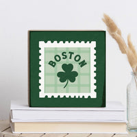 Green Boston Leave Stamp Square Block Sign