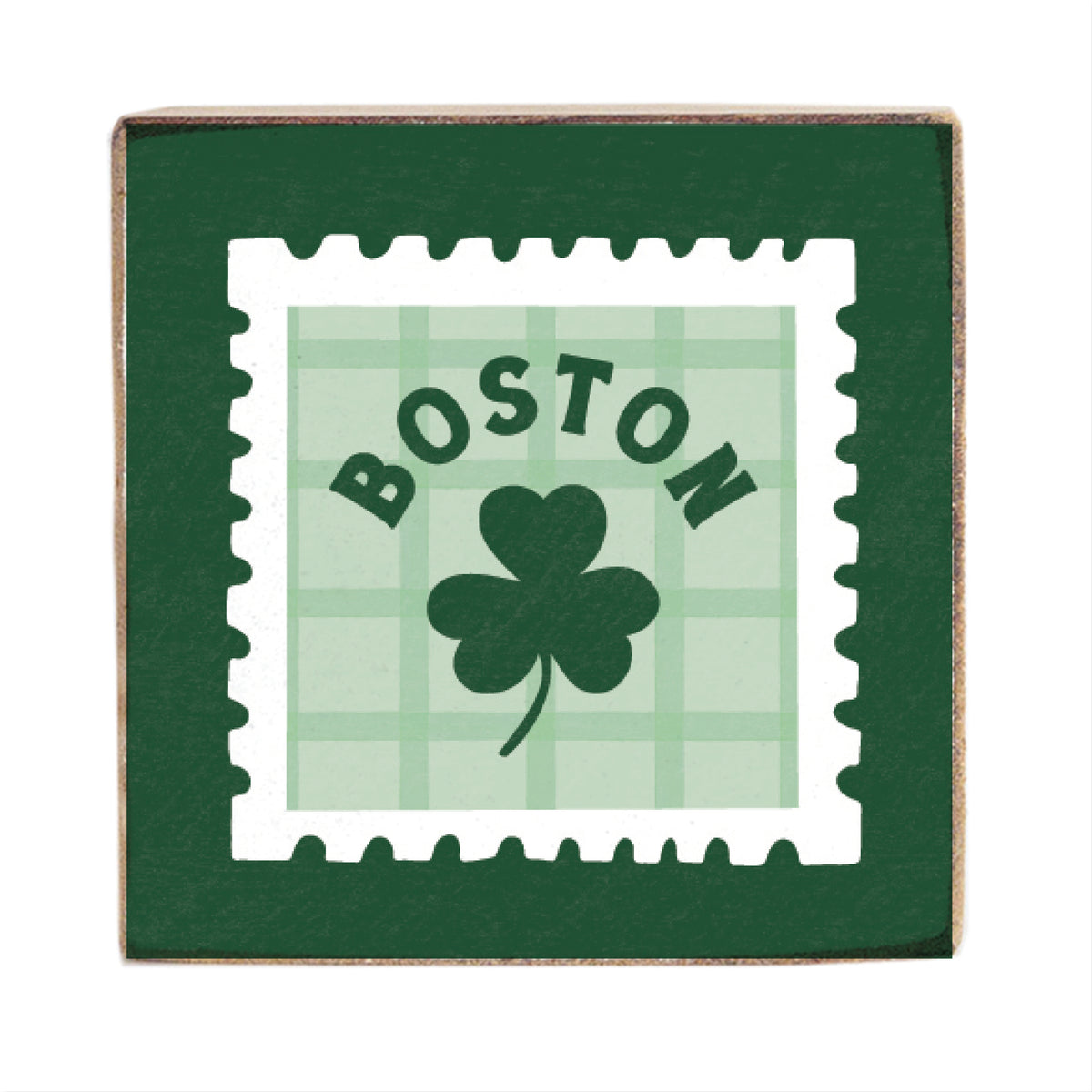 Green Boston Leave Stamp Square Block Sign