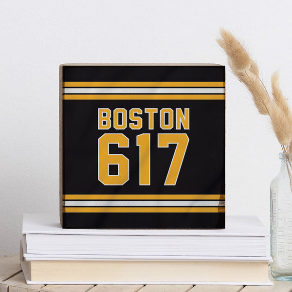 Boston 617 Black Gold Block Sign