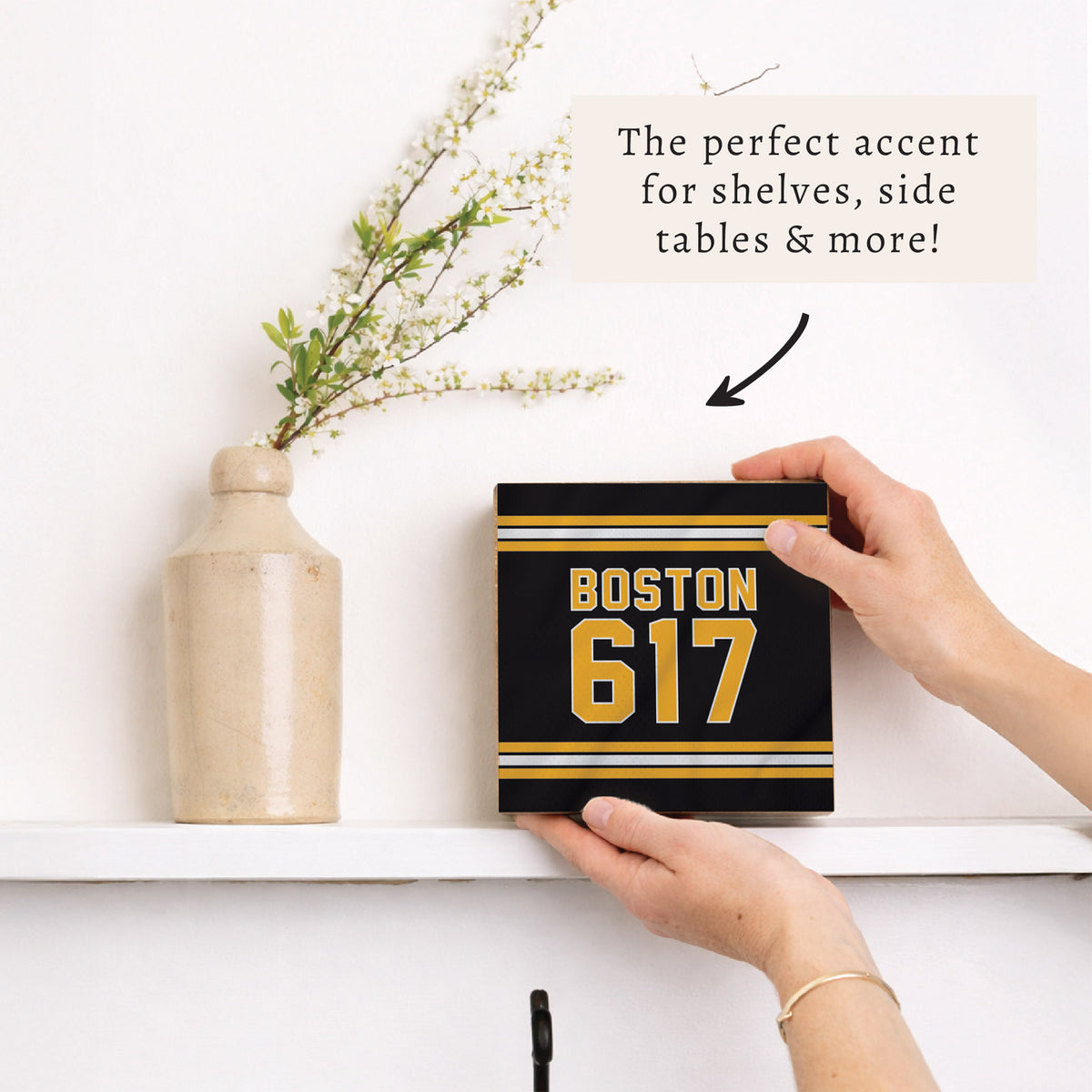 Boston 617 Black Gold Block Sign