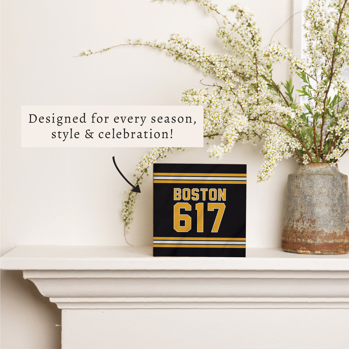 Boston 617 Black Gold Block Sign