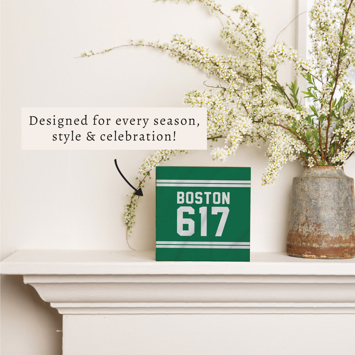 Boston 617 Green White Block Sign