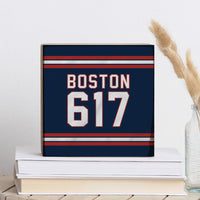 Boston 617 Blue Red Square Block Sign