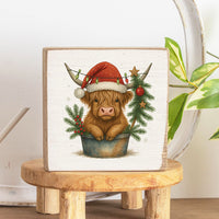 Christmas Highland Cow Block Sign