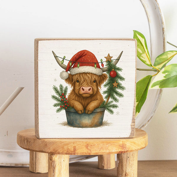 Christmas Highland Cow Block Sign