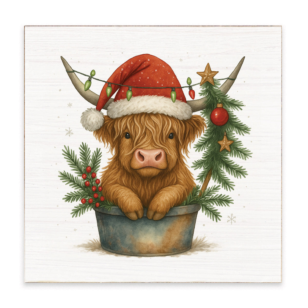Christmas Highland Cow Block Sign