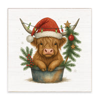 Christmas Highland Cow Block Sign