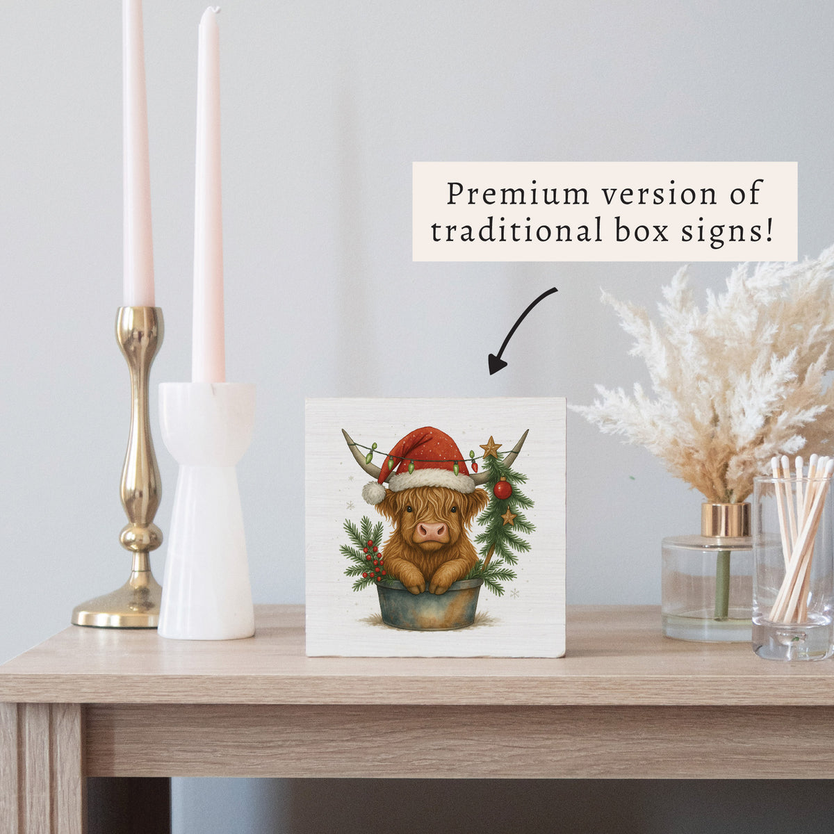 Christmas Highland Cow Block Sign