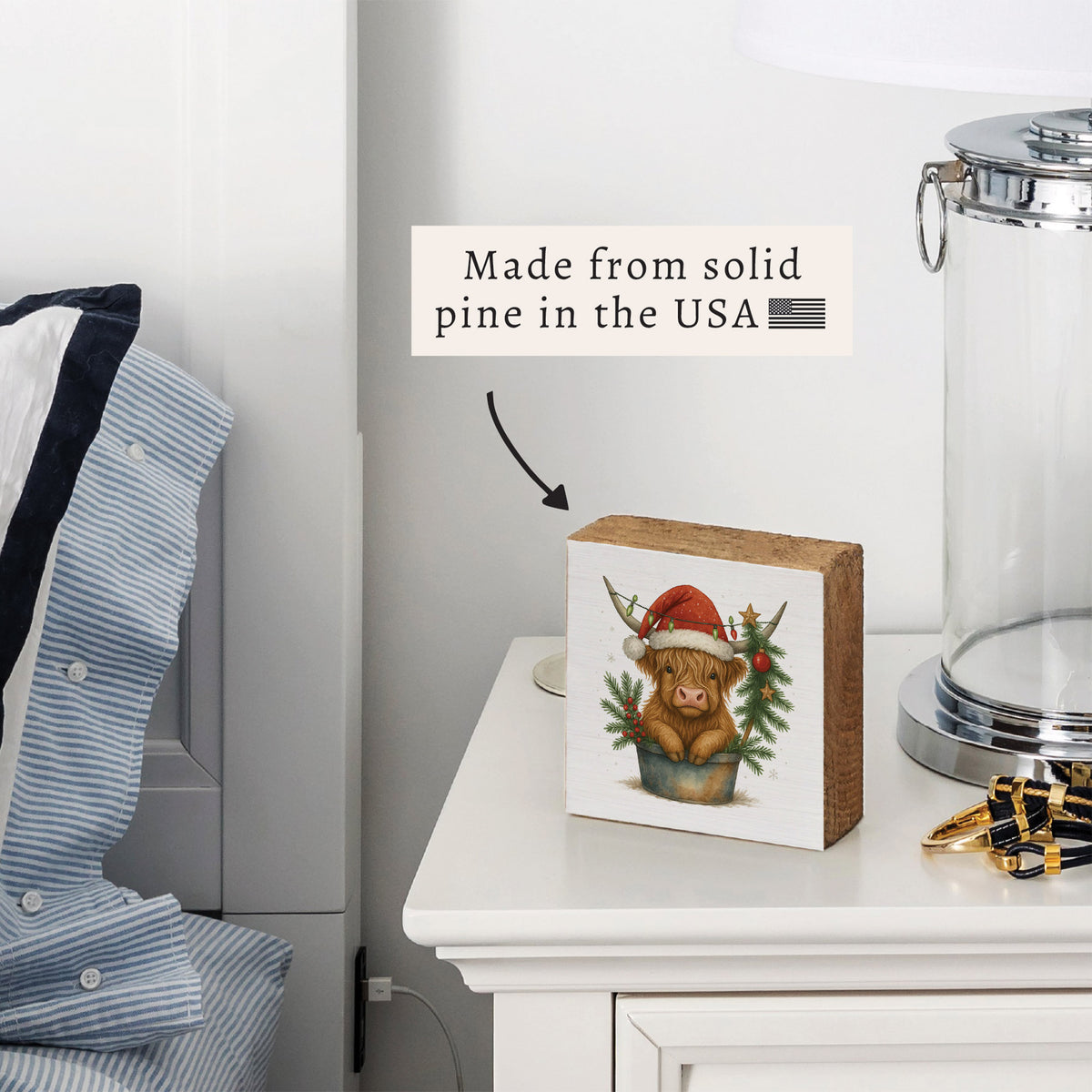 Christmas Highland Cow Block Sign