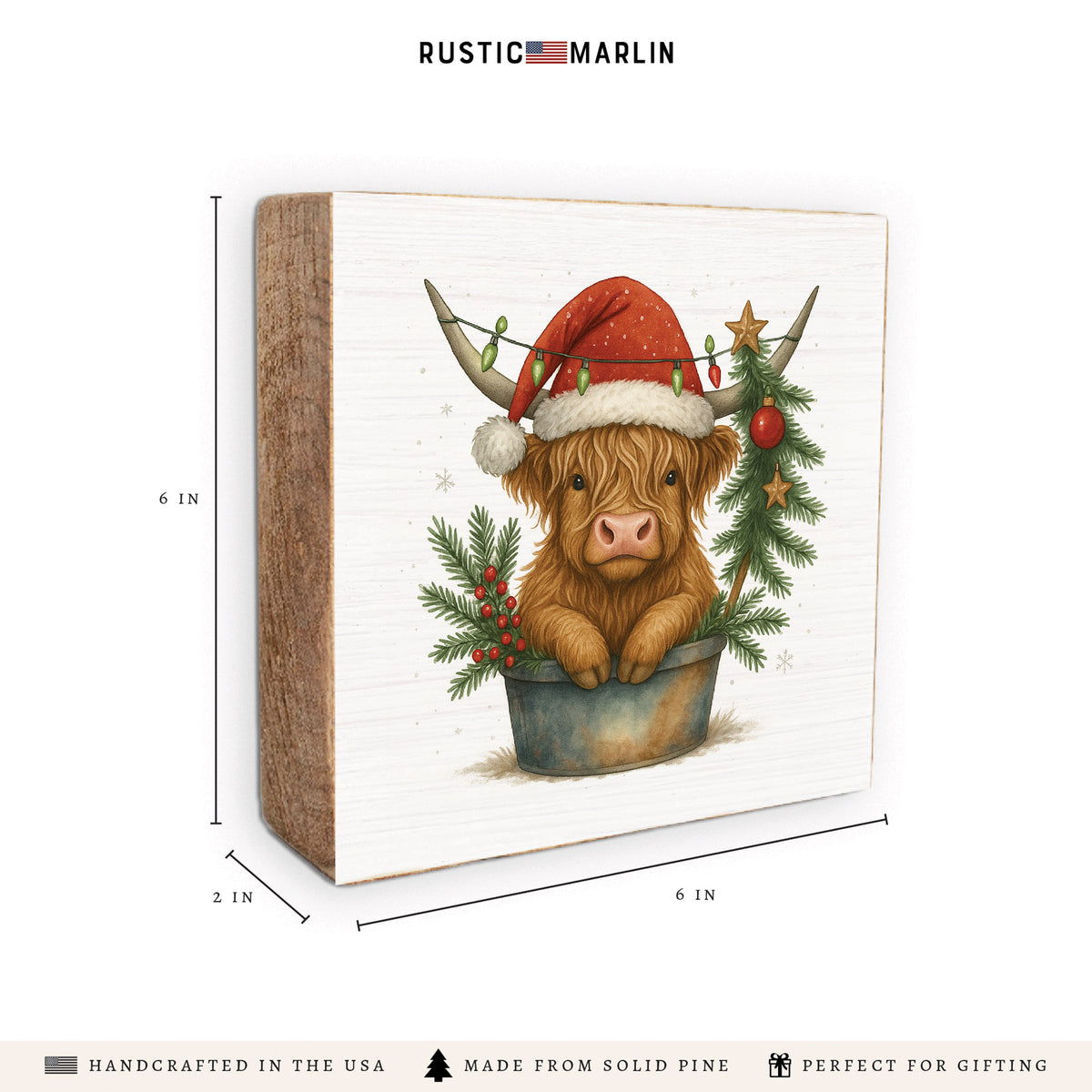 Christmas Highland Cow Block Sign