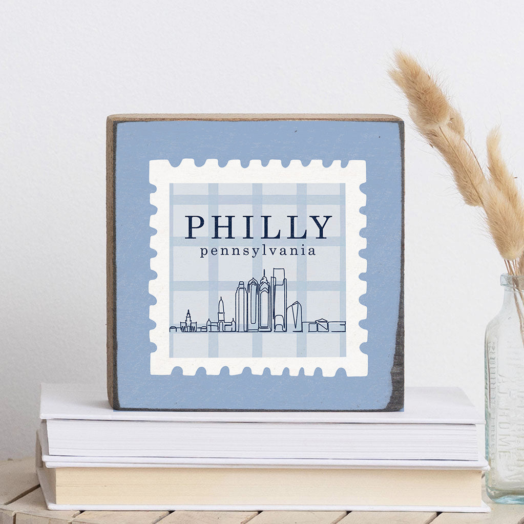 Philly Pennsylvania Blue Stamp Square Block Sign