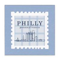 Philly Skyline Blue Stamp Block Sign