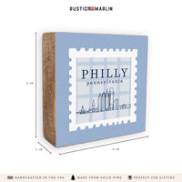 Philly Skyline Blue Stamp Block Sign