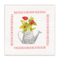 Spring Strawberry Watering Can Block Sign