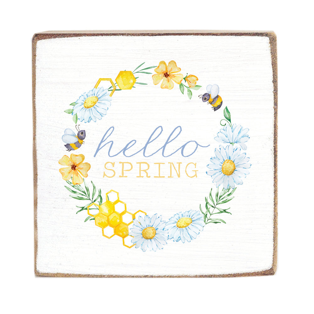 Hello Spring Wreath Block Sign