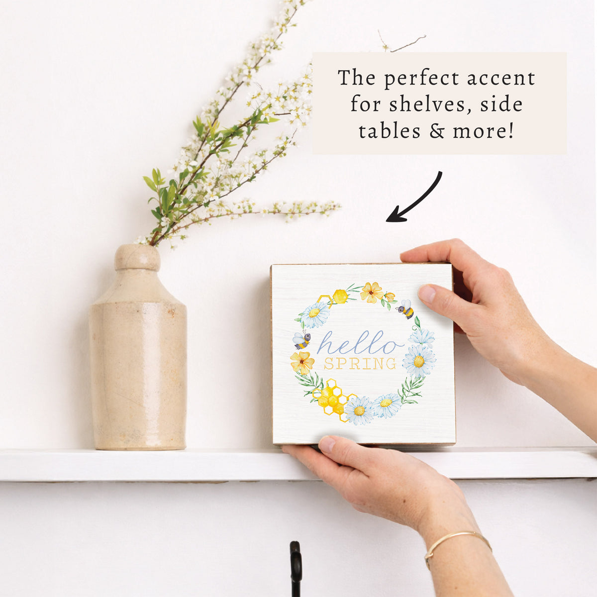 Hello Spring Wreath Block Sign