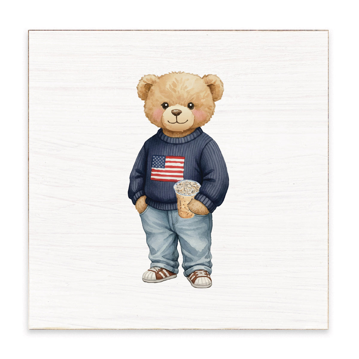 Teddy Bear American Iced Coffee Block Sign