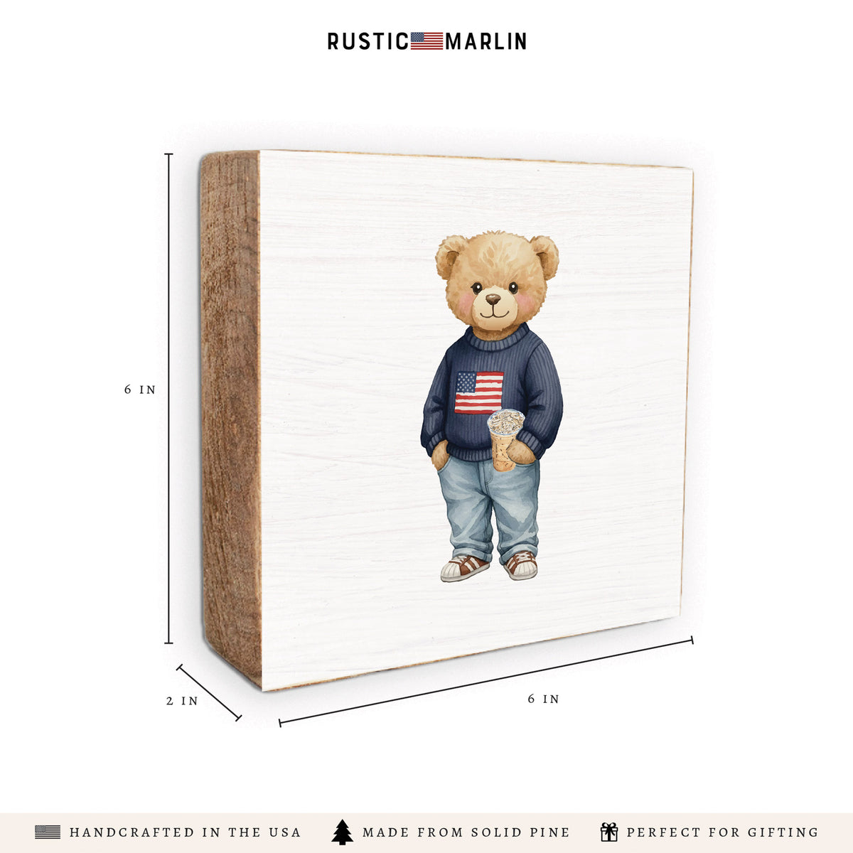 Teddy Bear American Iced Coffee Block Sign
