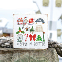 Merry In Seattle Icons Block Sign