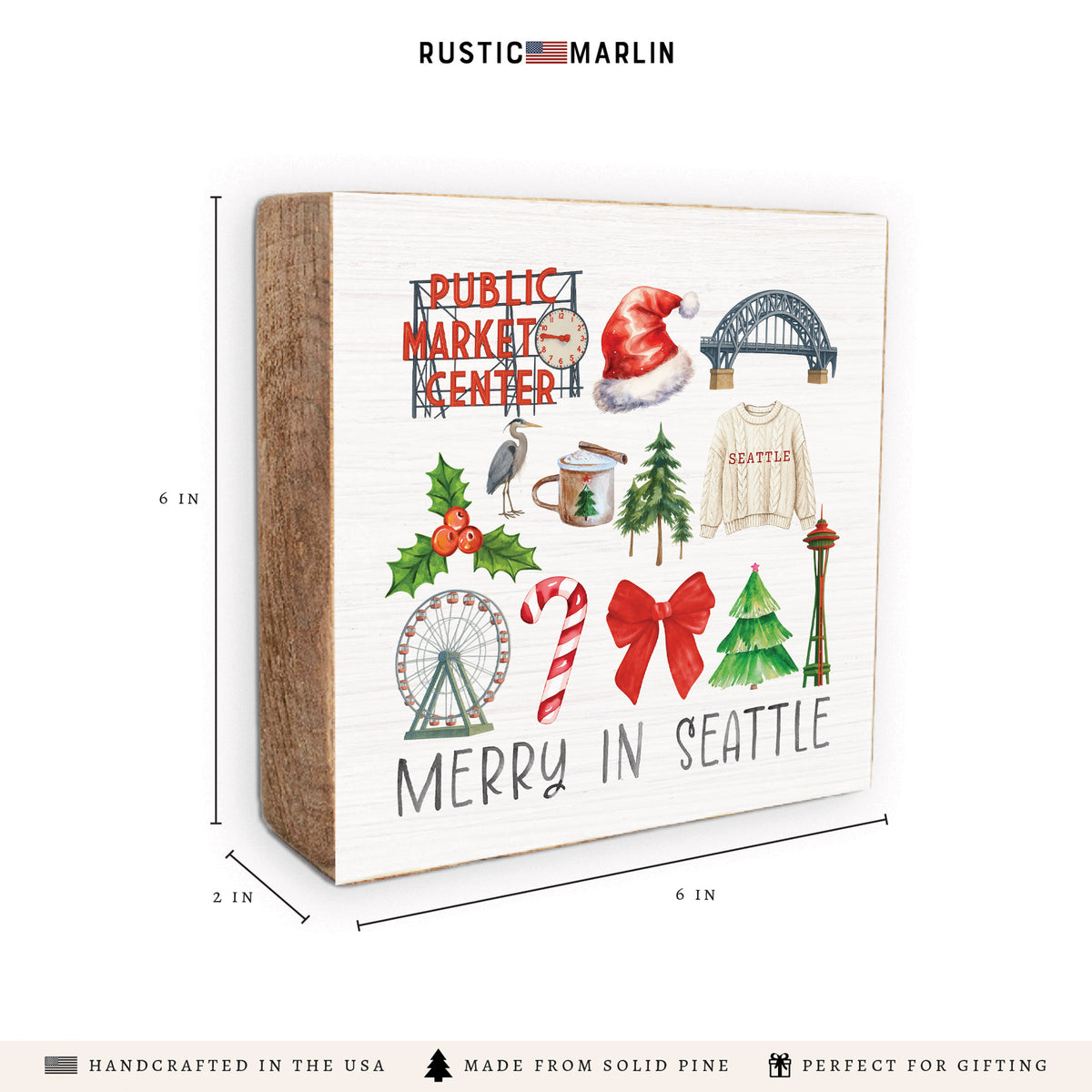 Merry In Seattle Icons Block Sign