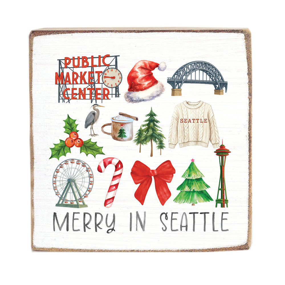 Merry In Seattle Icons Block Sign