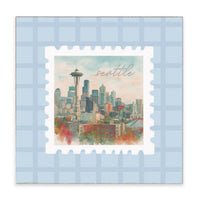 Seattle Stamp Blue Plaid Block Sign