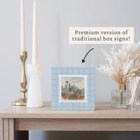 Seattle Stamp Blue Plaid Block Sign
