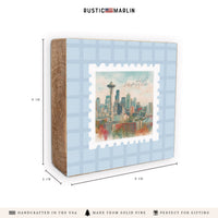 Seattle Stamp Blue Plaid Block Sign