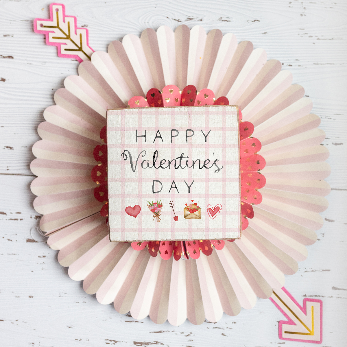 Happy Valentine's Day Gingham Block Sign