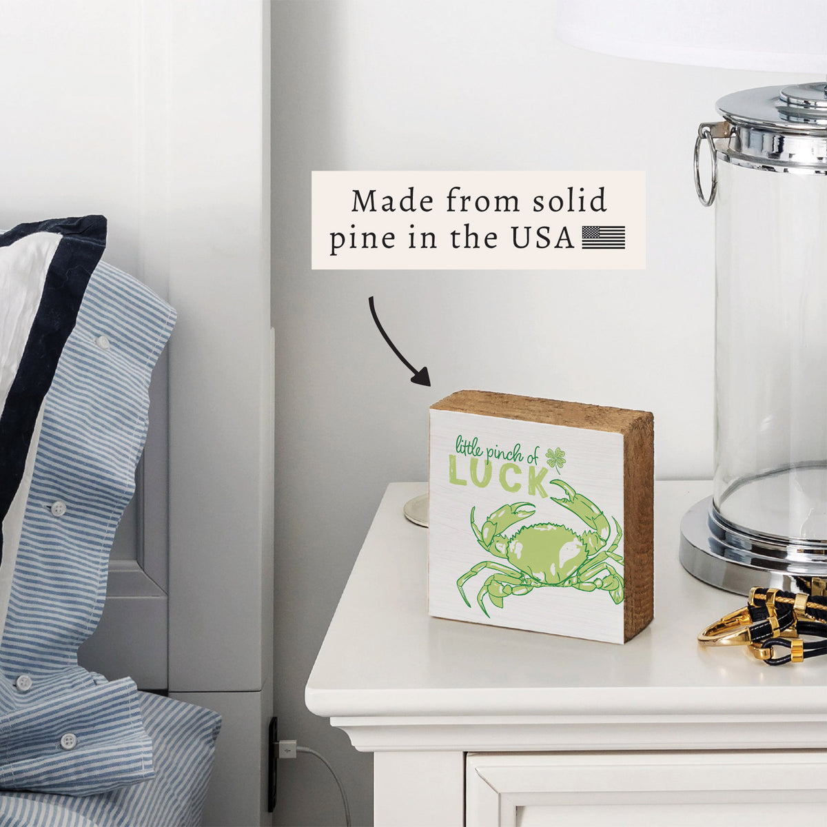 Little Pinch Of Luck Crab Block Sign