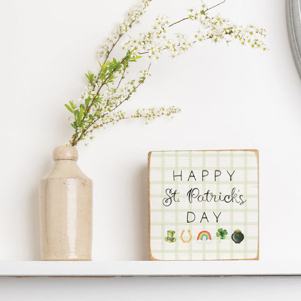 Happy St. Patrick's Day Gingham Block Sign