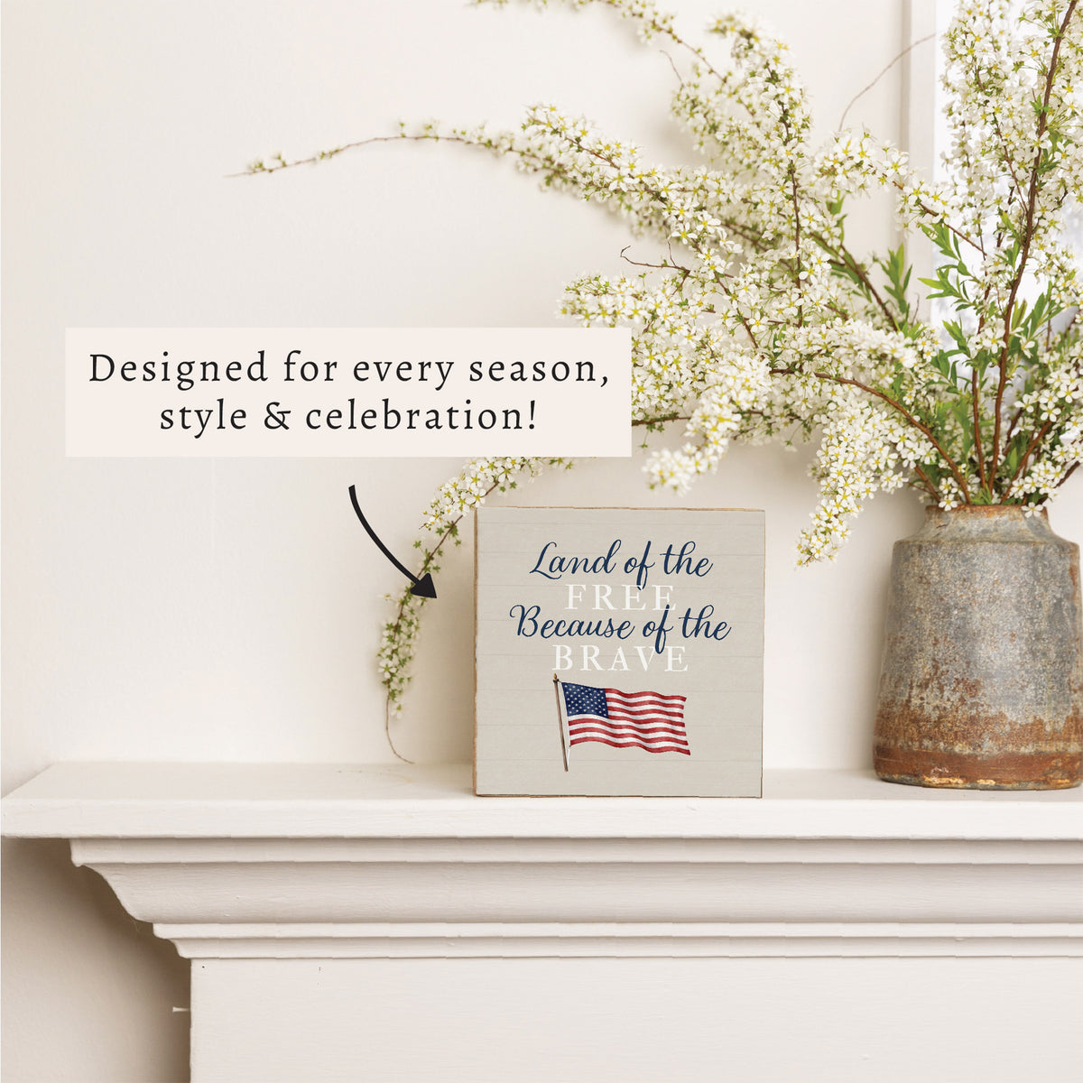 Land of the Free Waving Flag Block Sign