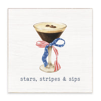 American Flag Ribbon Martini Stars Stripes & Sips Block Sign