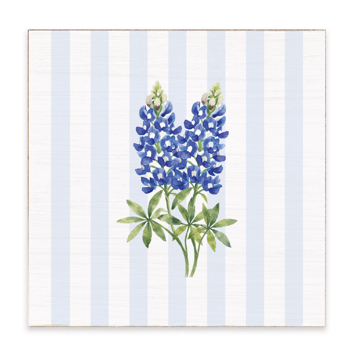 Texas Bluebonnet Stripe Flower Print Block Sign