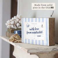 Nantucket Postcard Blue Stripe Block Sign