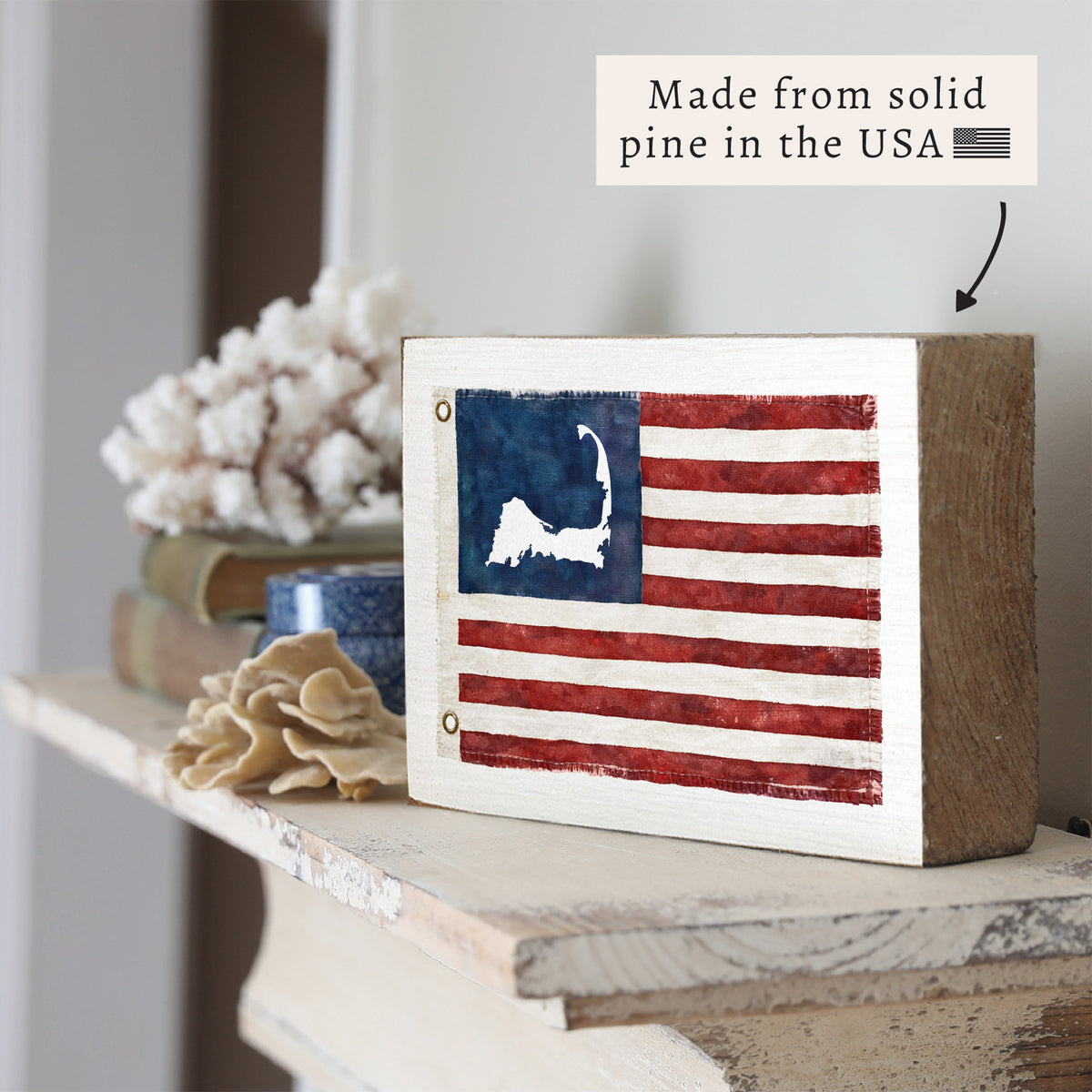 Cape Cod American Vintage Flag Block Sign