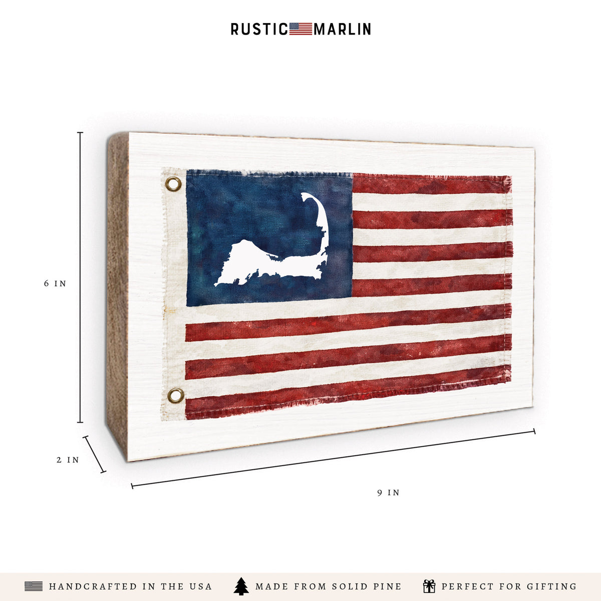 Cape Cod American Vintage Flag Block Sign