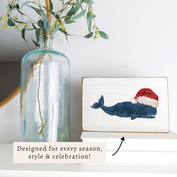 Santa Whale Block Sign