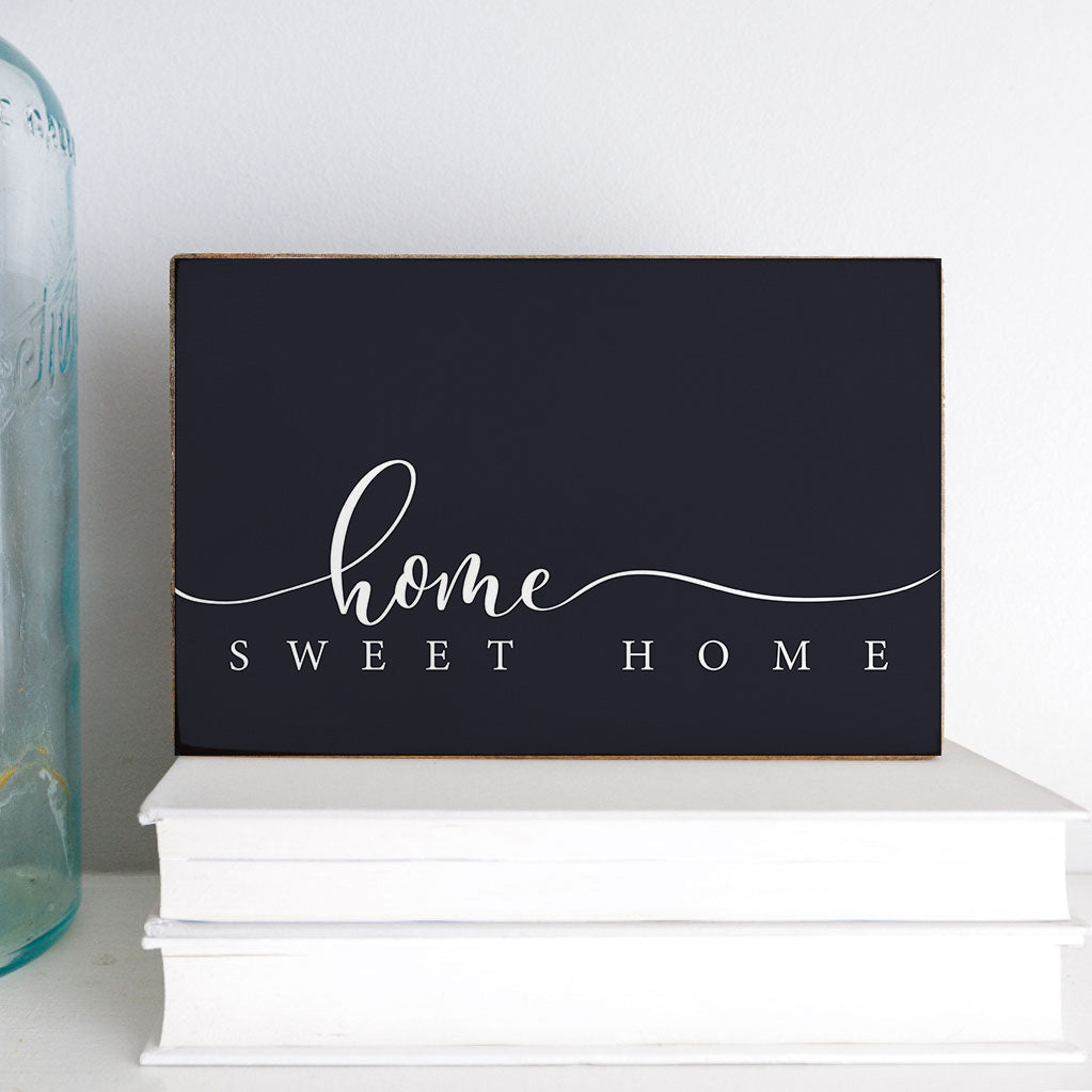 Dark Navy and White Home Sweet Home Decorative Wooden Block