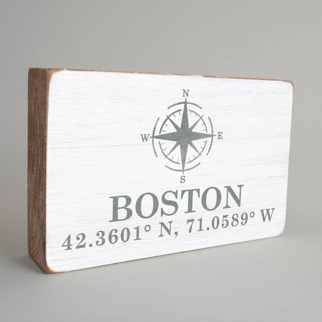 Compass + Coordinates Personalized XL Block Sign