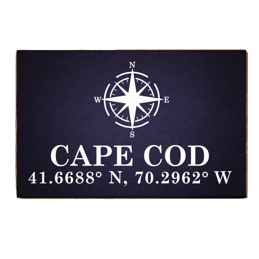 Compass + Coordinates Navy Personalized Wood Block