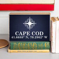Compass + Coordinates Navy Personalized Wood Block