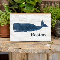 Navy Whale Personalized Wood Block
