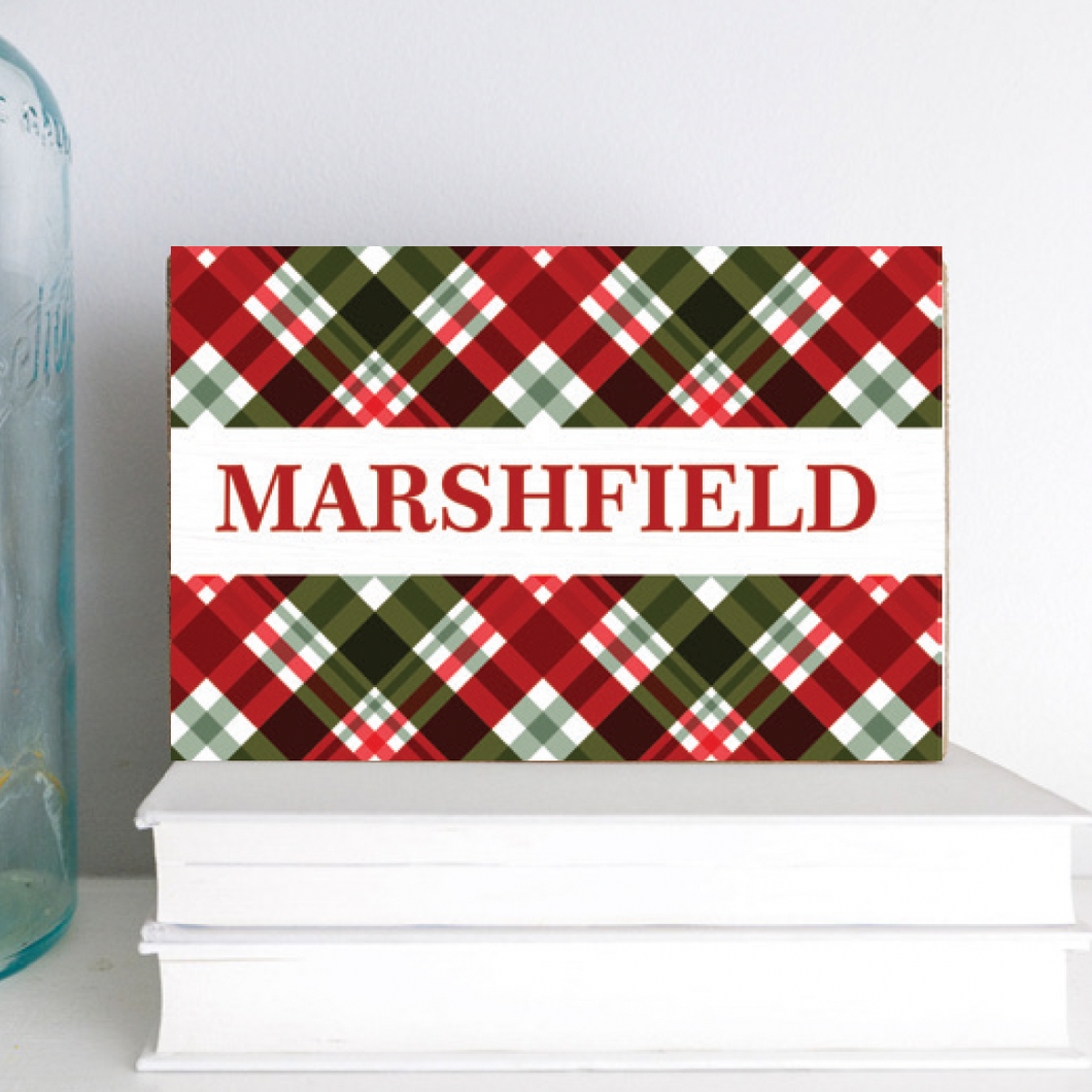 Personalized Holiday Plaid Decorative Wooden Block