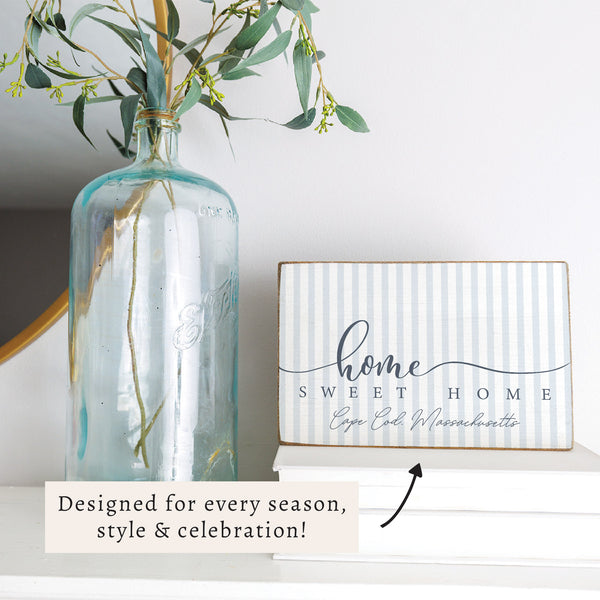 Home Sweet Home Striped Personalized Block Sign