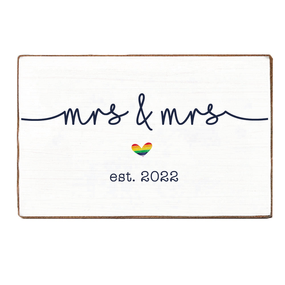 Rainbow Mrs & Mrs Personalized Wood Block