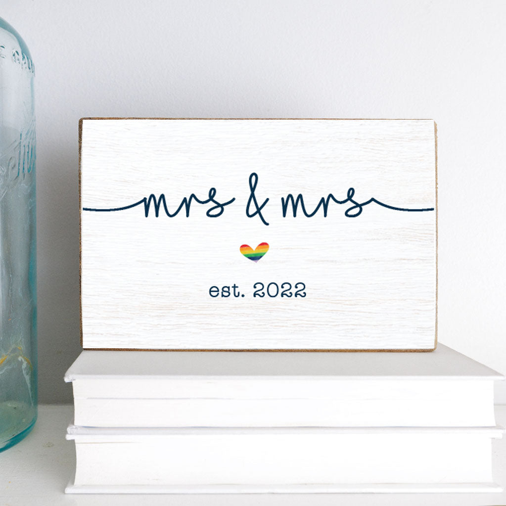 Rainbow Mrs & Mrs Personalized Wood Block