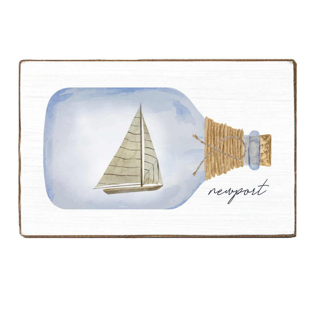Yacht In A Bottle Personalized Wood Block