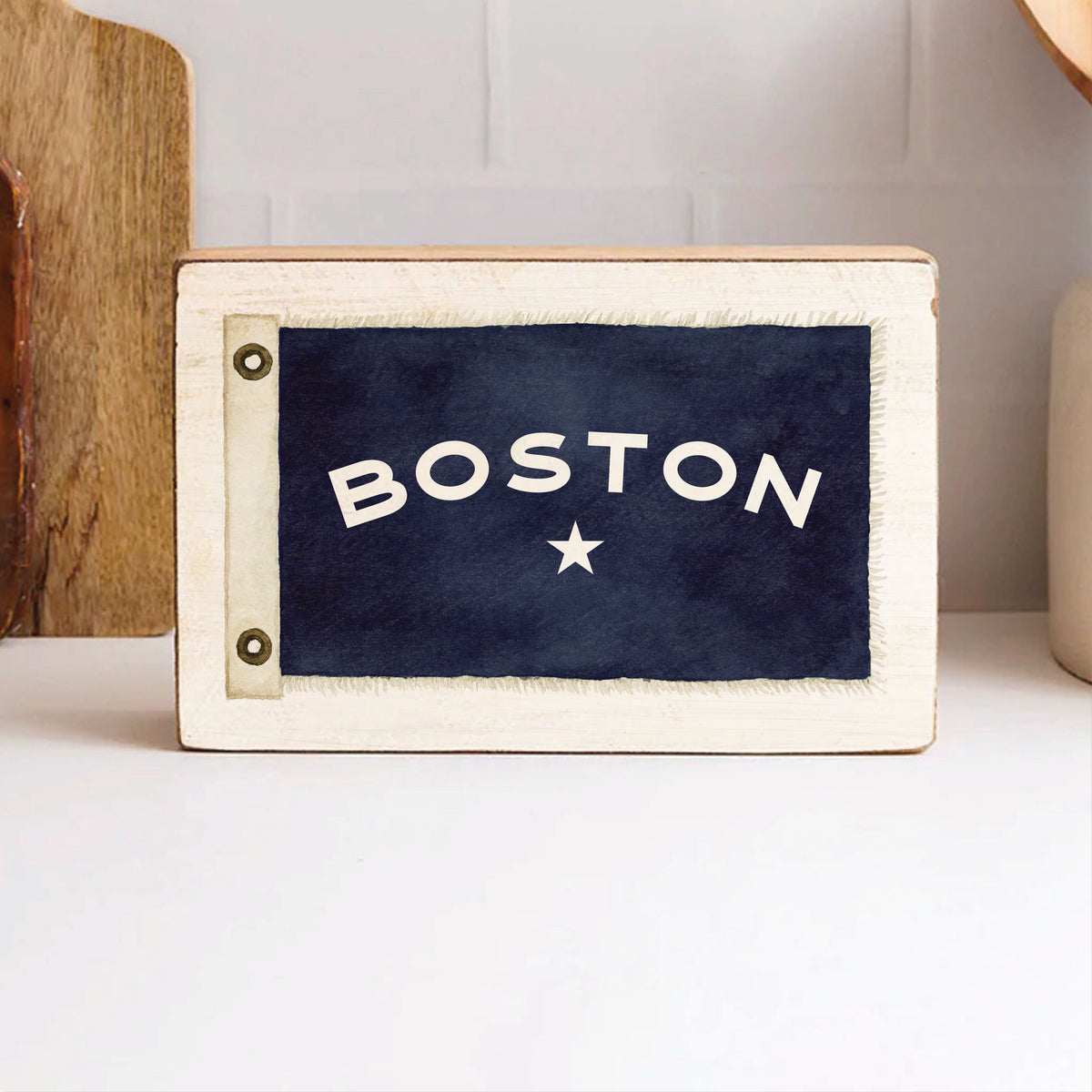 Vintage Flag Star Personalized Block Sign
